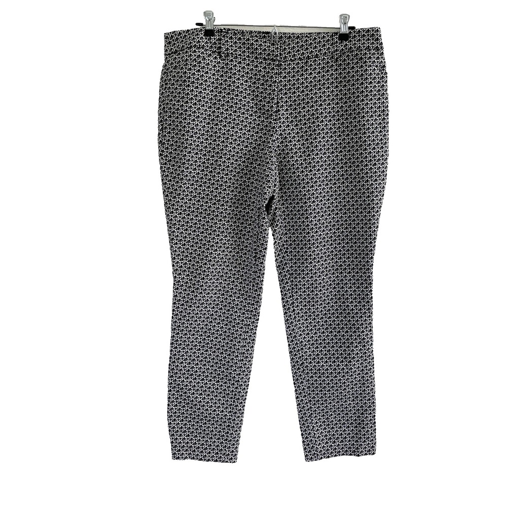 Kenar Pants Womens Size 12 Black White Geometric Chino Ankle Casual Stretch